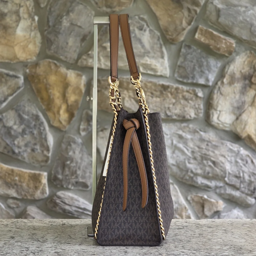 Michael Kors Mina Logo Large Brown Shoulder Bag - Picture 2 of 10